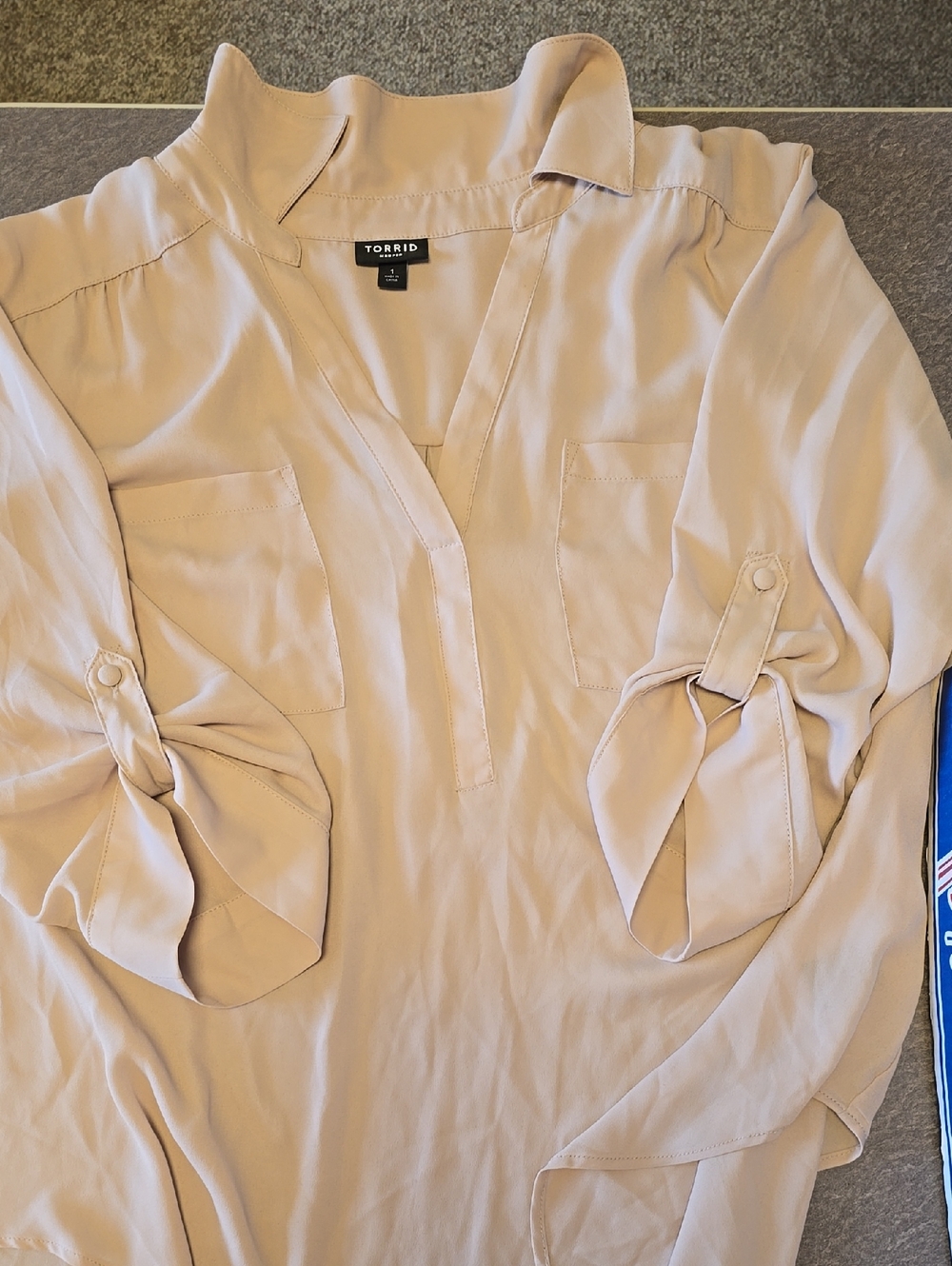 Torrid Blush Tunic Shirt with V-Neck and Roll-Tab Sleeves